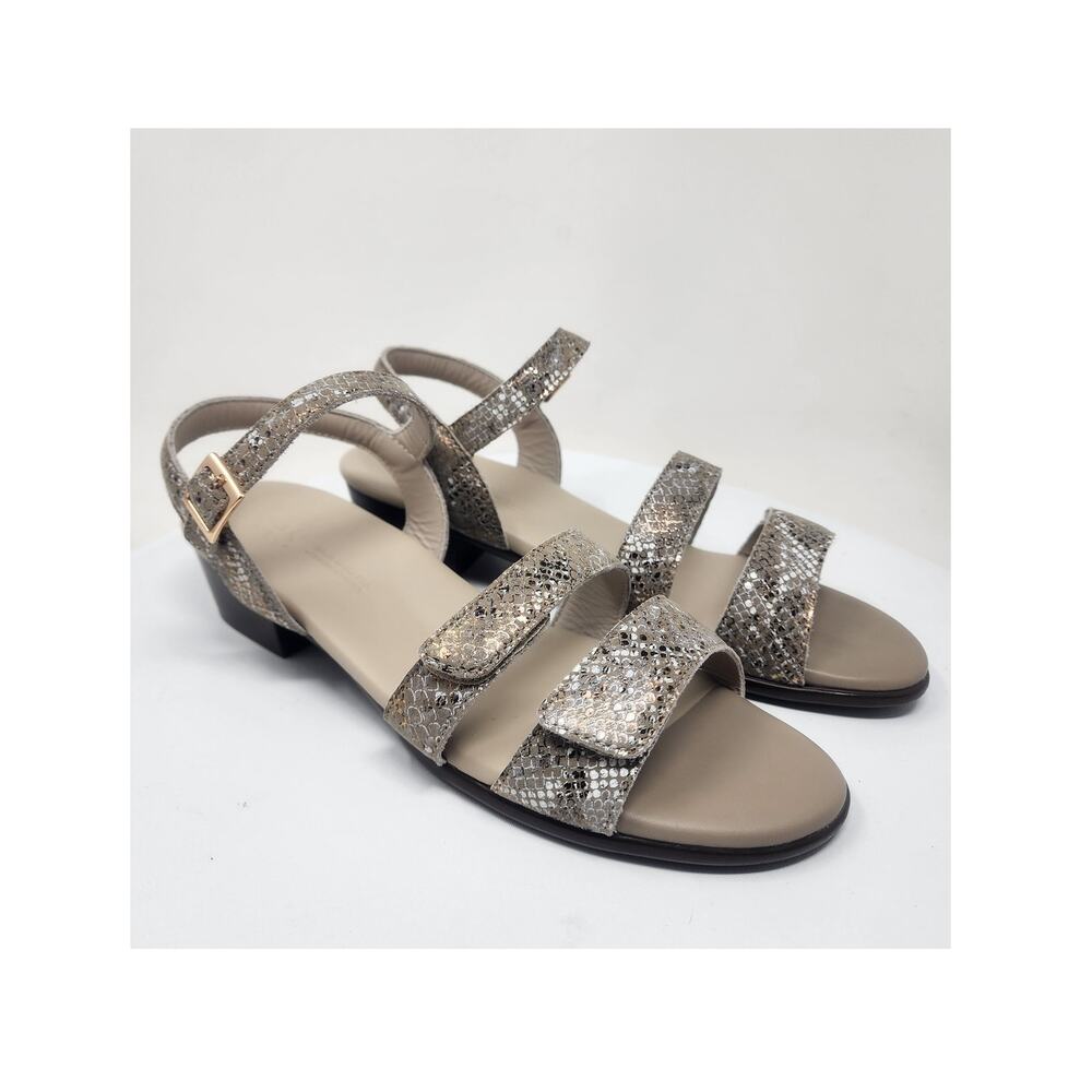 SAS Savanna Heel Strap Sandal Women 11.5M Multisnake Gold Leather Comfort Shoes